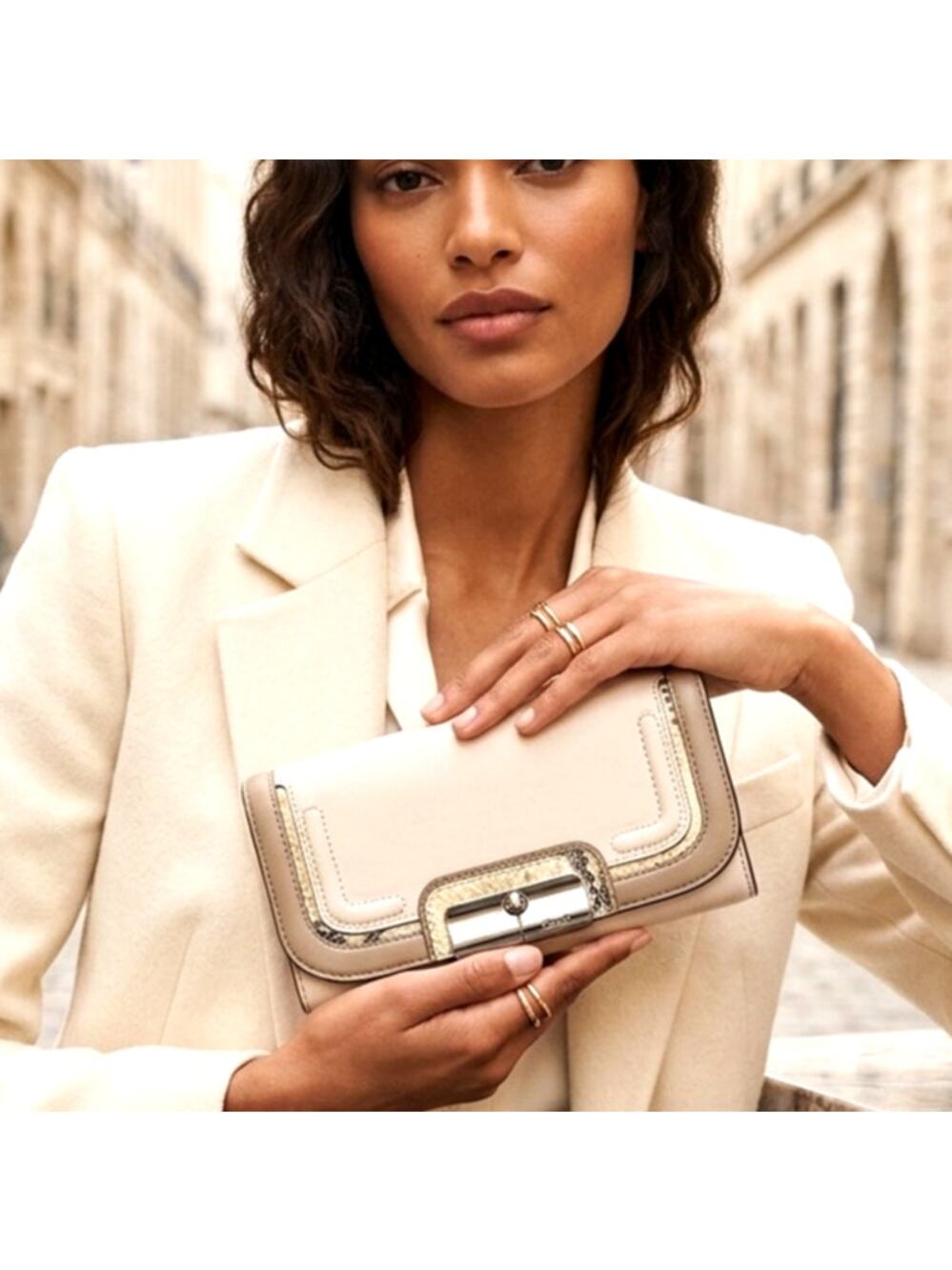 Coach Kristin Ivory Multi Snake Trim Leather Envelope Clutch Wallet Y2K mob wife